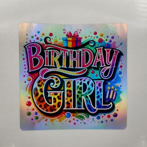 Etiquetas adhesivas de cumpleaños de colores para niña, lindas, divertidas, calcomanías holográficas, calcomanías, computadora portátil, monitor, álbum de recortes, regalos, obsequios