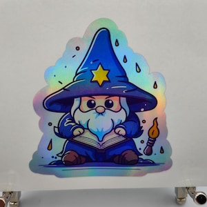 Wizard Reading Spell Book, Magic, Mystical, Holographic, Magical, Fairy Tales, Stickers, Decals, Labels, Dungeons & Dragons, Stories, Books