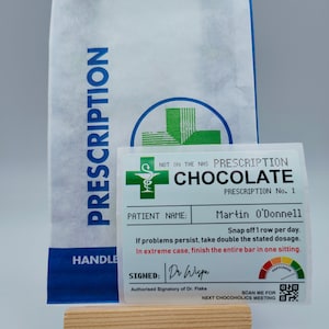 Etiquette d'ordonnance personnalisée en chocolat + pochette d'ordonnance, autocollants, bonbons, pharmacie, guérison bientôt, bas de Noël, anniversaire, papa, maman
