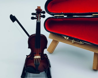 Violín en miniatura, instrumento musical, casa de muñecas, violín triste, accesorios para fotos, accesorios para casa de muñecas, cumpleaños, amigo invisible, relleno de medias navideñas