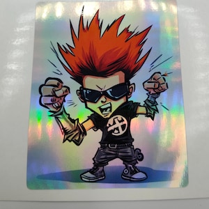 Holografische sticker punkboy rocker, etiketten, punkrockmuziek, stickers voor volwassenen, gelach, grappig, hilarisch, gitaarsticker, telefoonhoesje, stickers voor volwassenen
