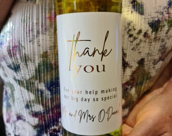 Rose Gold Thank You Foiled Wine/Champagne/Spirit/Mini Bottle Custom White Labels for Wedding, Mum And Dad, Personalised, Birthday, Party