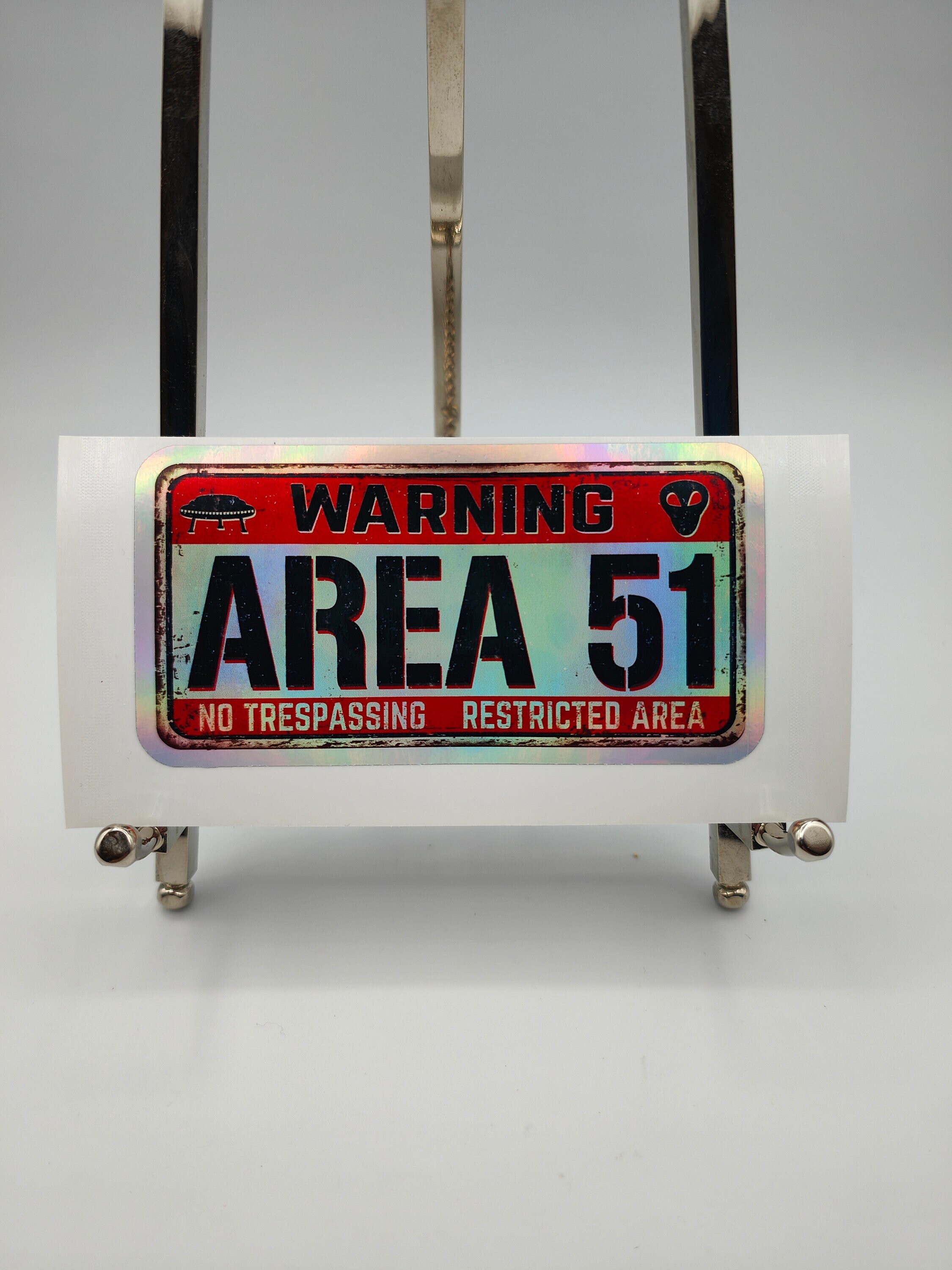 Warning Area 51, Holographic, Aliens, Stickers, Decals, Labels, Secret Base, ET, No Trespassing, Kids, Warning Signs, Stay Out, Restricted