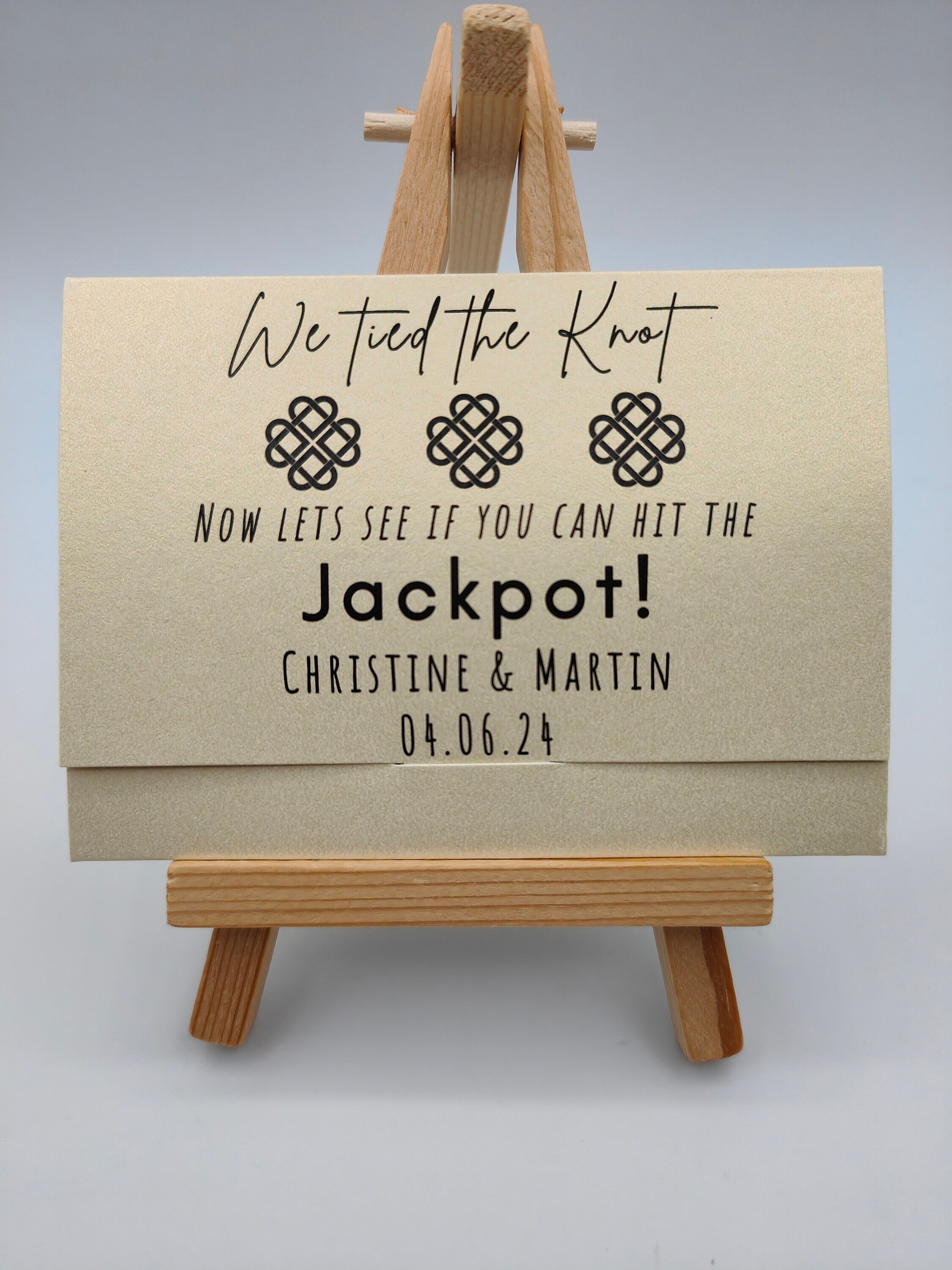 Wedding Favor Jackpot Scratch Card Holder, Lottery Ticket, We Tied The Knot, Pot Luck, Lucky In Love, Custom, Personalised,Kraft Card Wallet