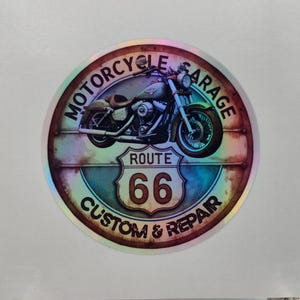 Route 66 Motorrad Garage Aufkleber, Etiketten, Abziehbilder, Americana, Abziehbilder, Laptop, Schreibtisch, USA, Scrapbook, Reiseaufkleber, Famous Road