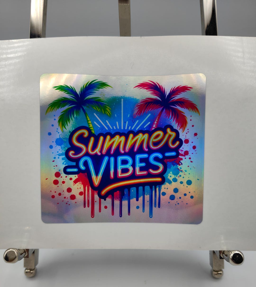 Summer Vibes, Colourful Splash Drip Design Stickers Labels, Holographic ...