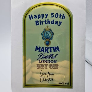 Bombay Sapphire Gin Etichetta personalizzata per bottiglie personalizzate, compleanno, occasione speciale, matrimonio, gin, alcol, liquori, bevande per adulti, regalo per feste