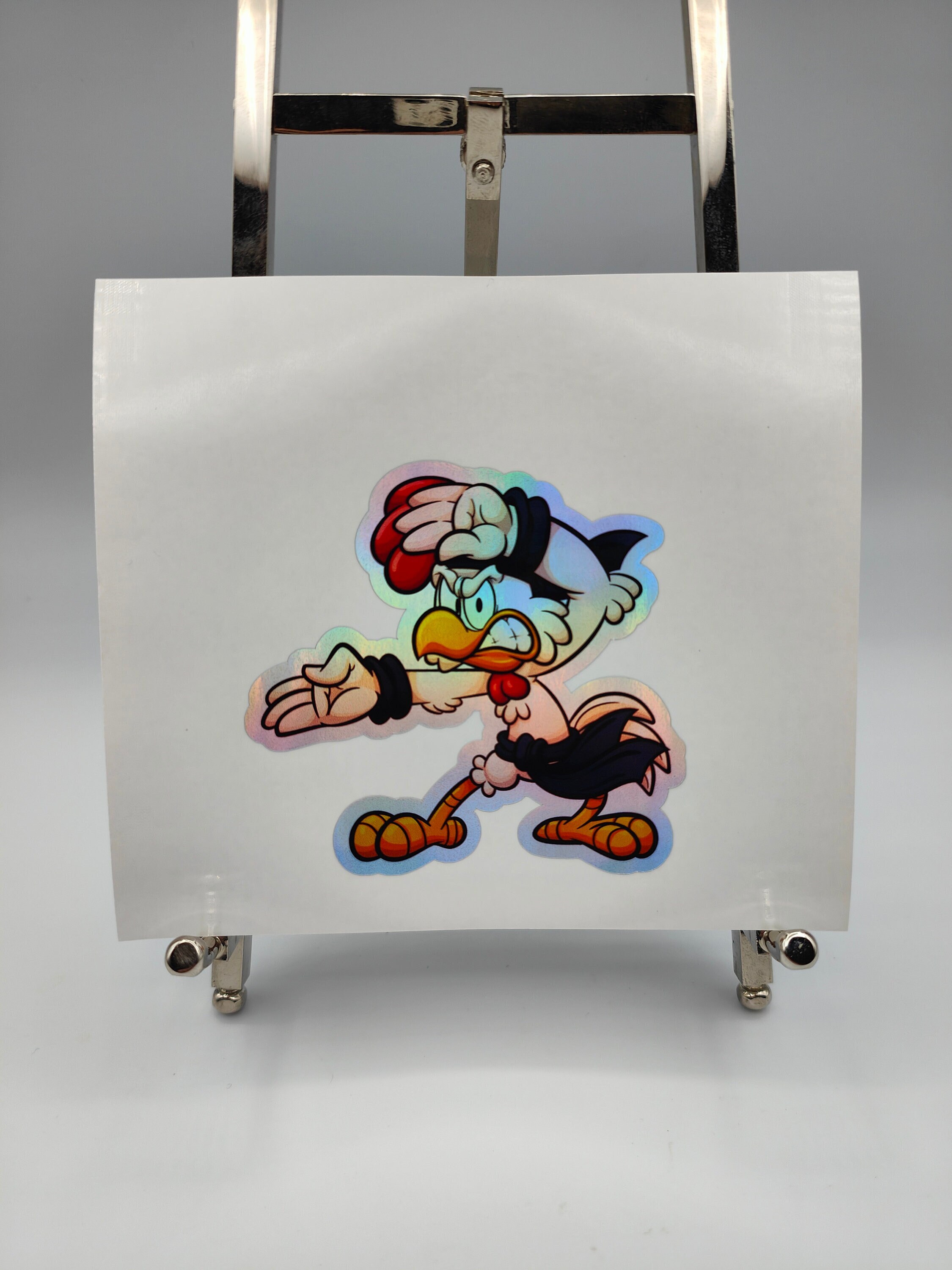 Karate kip poseren, vechtsporten, Chinese gevechten, helmstickers, laptop, grappig, humoristisch, sticker, holografische stickerslabels