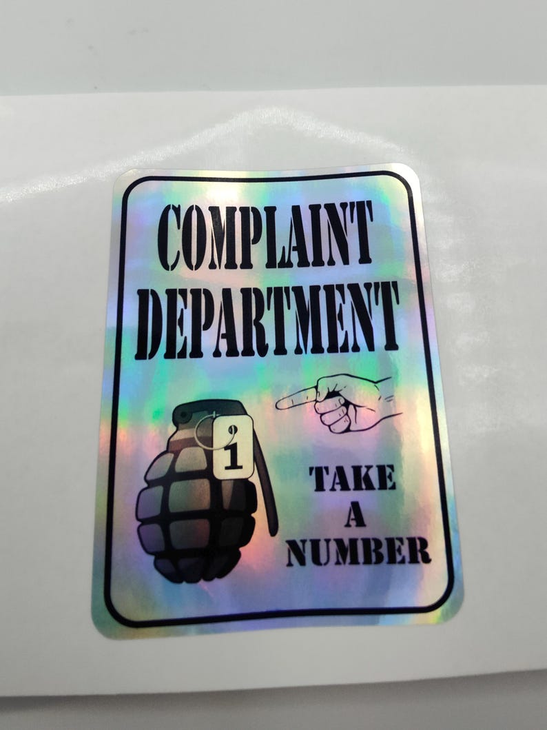 Sticker Complaints Example Complaint Department, Funny Office Signs, Customer Service Signs ...