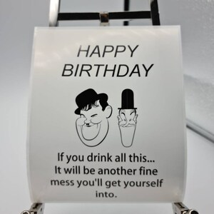 Laurel & Hardy Fine Mess, Happy Birthday, Wine Bottle, White Poly Labels For Birthday, Celebration Drink, Funny Drink, Cheeky, Celebration.