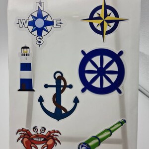 Fun Kids Feuille d’autocollants nautiques, Autocollants pour enfants, Autocollants de plage, Bord de mer, Ancre, Phare, Boussole