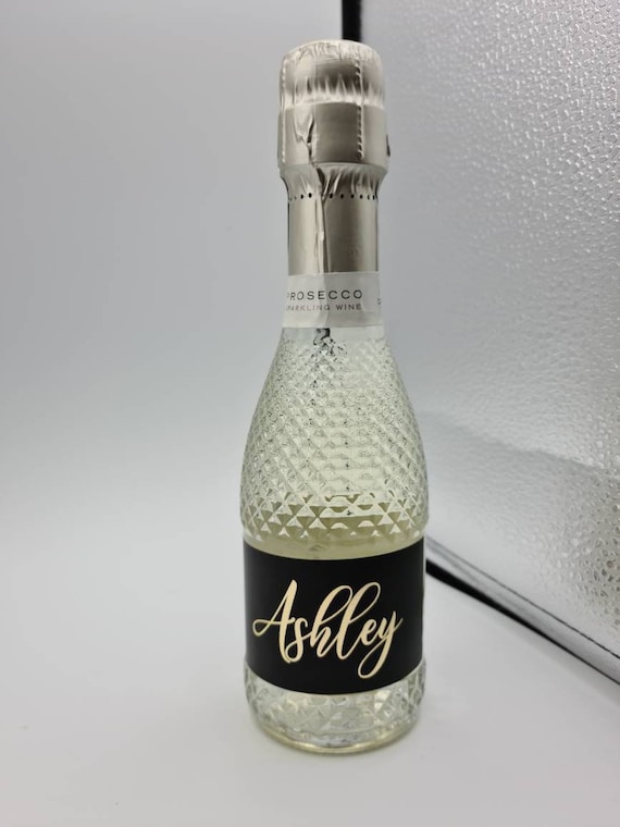 Etichetta con nome di lusso personalizzata, mini bottiglia di champagne/ prosecco, vinile nero opaco, etichette per matrimonio, celebrazione, festa,  regalo, Freixenet -  Italia