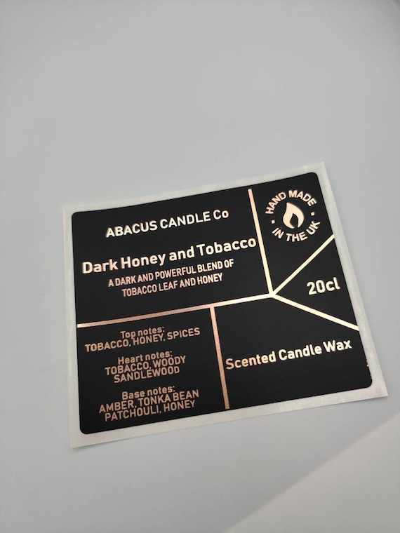 Luxury Foiled Candle Labelling Matt Black Vinyl, Custom Foiled