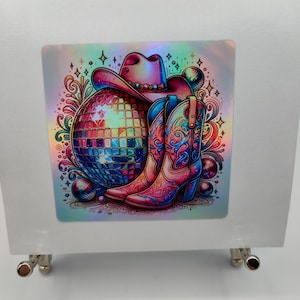 Discothèque, Chapeau boule pailletée, EVJF, Danse en ligne, Discothèque, Boule de danse rétro pailletée, Autocollants holographiques, Décalcomanies, Ordinateur portable