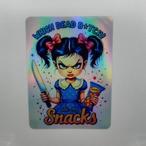 Quelle Dead Bitch a mangé mes collations, Étiquettes autocollantes rigolotes, Holographique argenté, Décalcomanies, Ordinateur portable, Scrapbooking, Stickers pour journaux intimes, Misérable