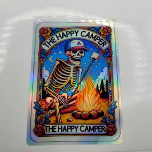 The Happy Camper Tarot, Férias, Caravanismo, Glamping, Adesivos Holográficos, Decalques, Laptop, Esqueleto, Terror, Etiquetas, Mágico, Diversão para Festas