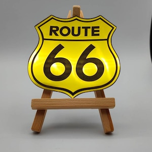 Route 66, Gloss Mirror Gold Sticker, Highway, Americana, Decals, Laptop, Desk, Monitor, Scrapbook, Travel Stickers, Famous Roads