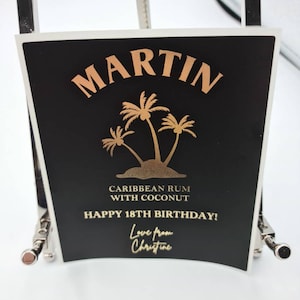 Malibu Style Black Personalised Custom Bottle Label, Birthday, Special Occasion, Wedding, Spiced Rum, Alcohol, Spirits, Adult, Party Gift