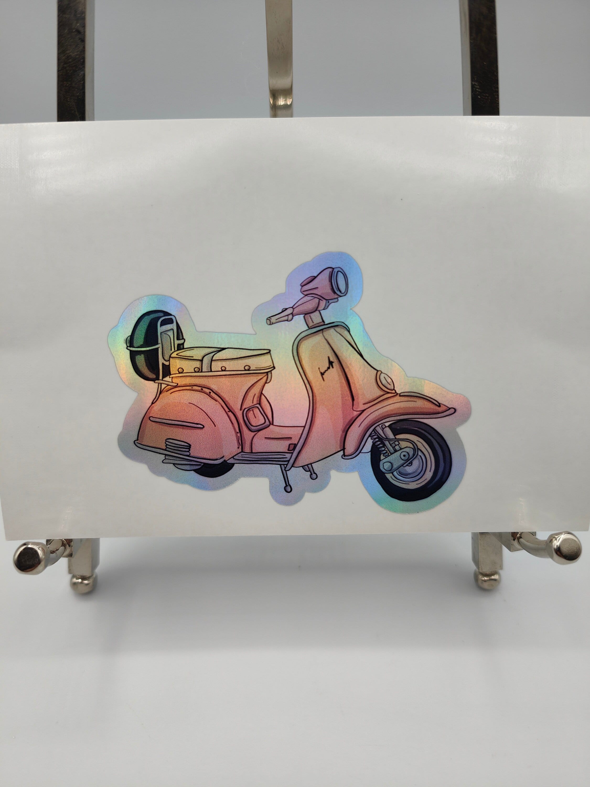 Pink Moped Roller, Vespa, Lambretta, Motorrad, Reisen, Transport, Holografische Abziehbilder, Laptop, Handyhülle, PC, Aufkleber, Etiketten