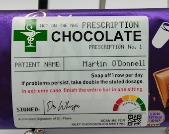 Gepersonaliseerde chocoladereceptetiketstickers, snoep, apotheek, beterschap, opvrolijken, kousvuller, verjaardag, cadeau vader, moeder