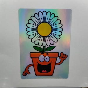 Vaso con margherita felice, giardino, compleanno, giardinaggio, omino con vaso felice, adesivo per feste, adesivo olografico, laptop, monitor, album di ritagli