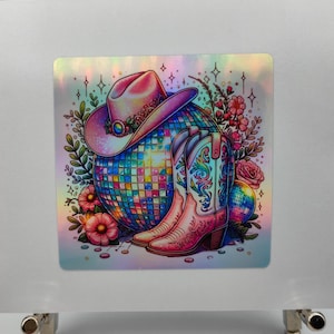Discothèque, Chapeau boule pailletée, EVJF, Danse en ligne, Discothèque, Boule de danse rétro pailletée, Autocollants holographiques, Décalcomanies, Ordinateur portable