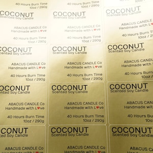 Gold Candle Labels Stickers, Business Designs, Packaging Branding Stickers, Custom, Personalised, Bottle Labels, Jar Labels, Glass Bottle.