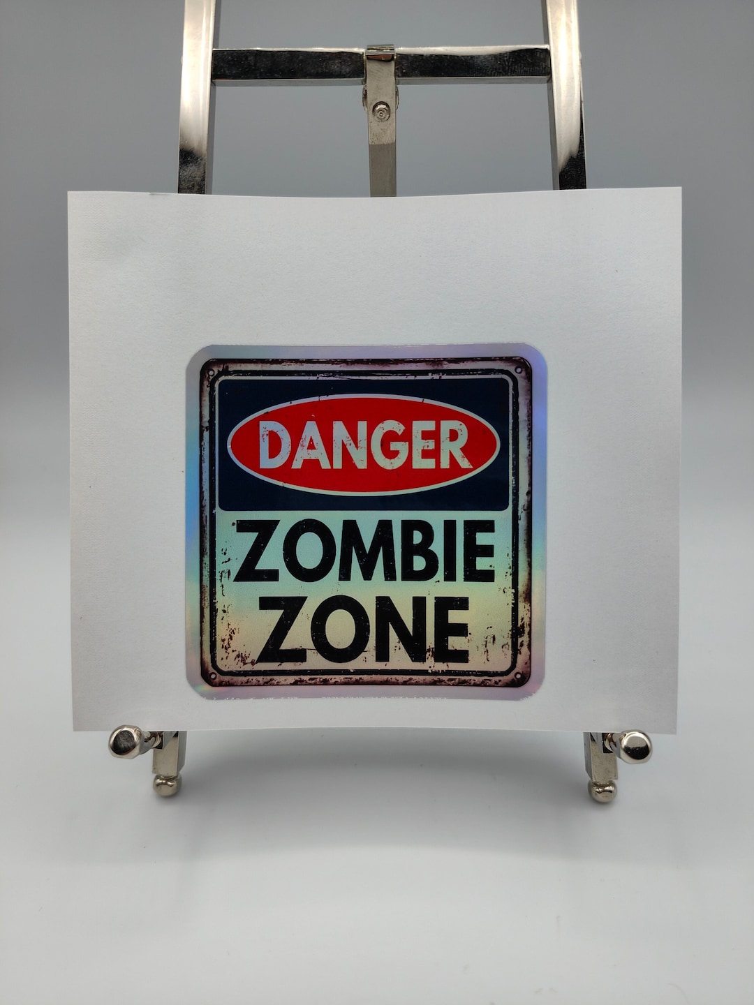 Warning Zombie Zone Sign, Undead Ahead, Monsters Coming, Holographic