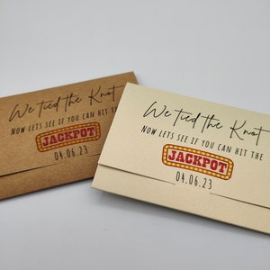 Porta biglietti da grattare Jackpot per bomboniere, biglietto della lotteria, ci siamo sposati, Pot Luck, Lucky In Love, personalizzato, portafoglio in carta kraft