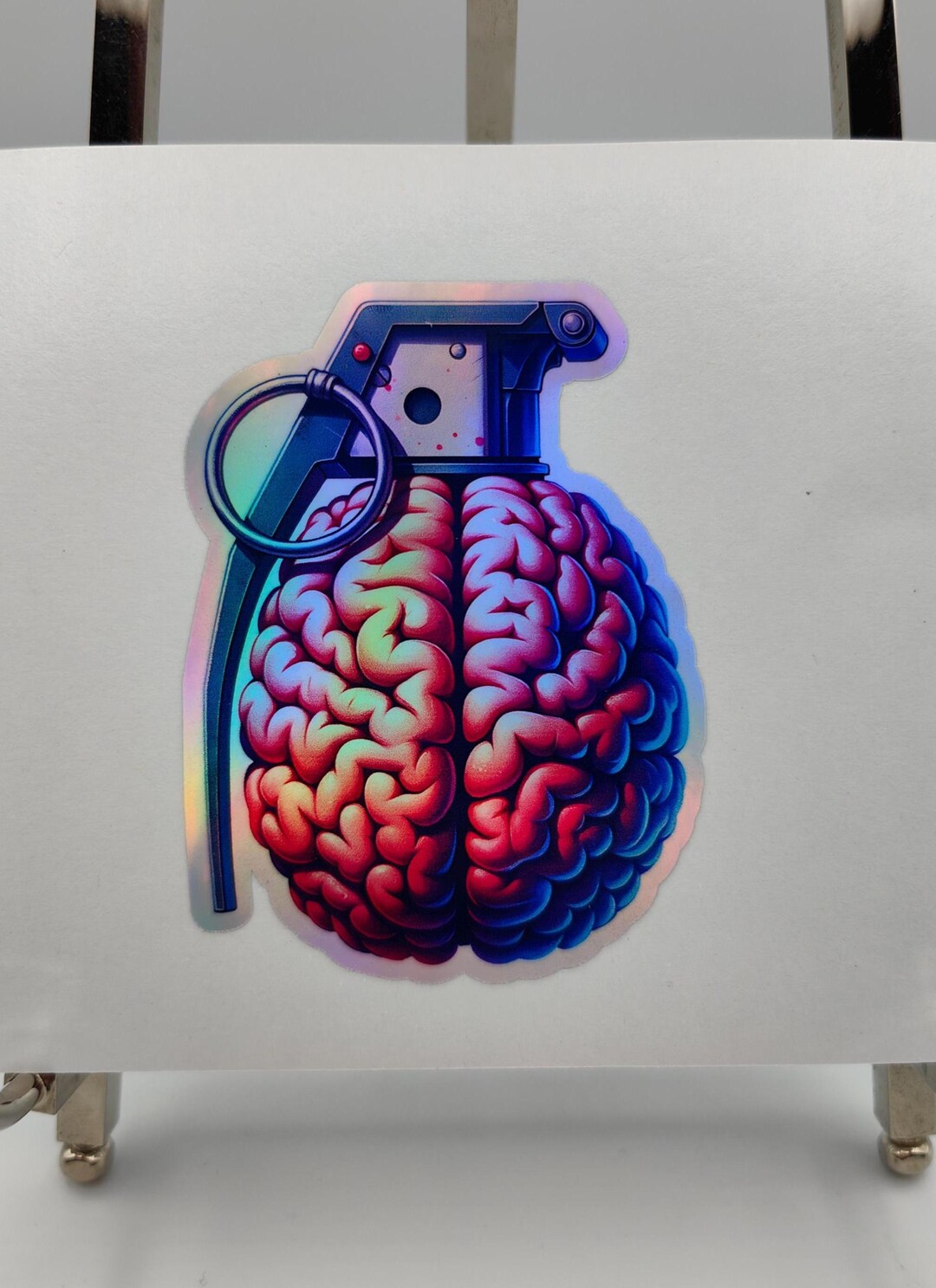 Funny Hand Grenade Brain Sticker, Brain Explosion, Holographic Sticker ...