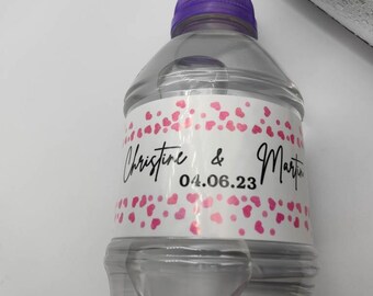 Harten bruiloft waterfles wraps etiketten, witte aangepaste stickers, gepersonaliseerd, waterfles gunsten, feestfles, bruiloft gunst, vieren
