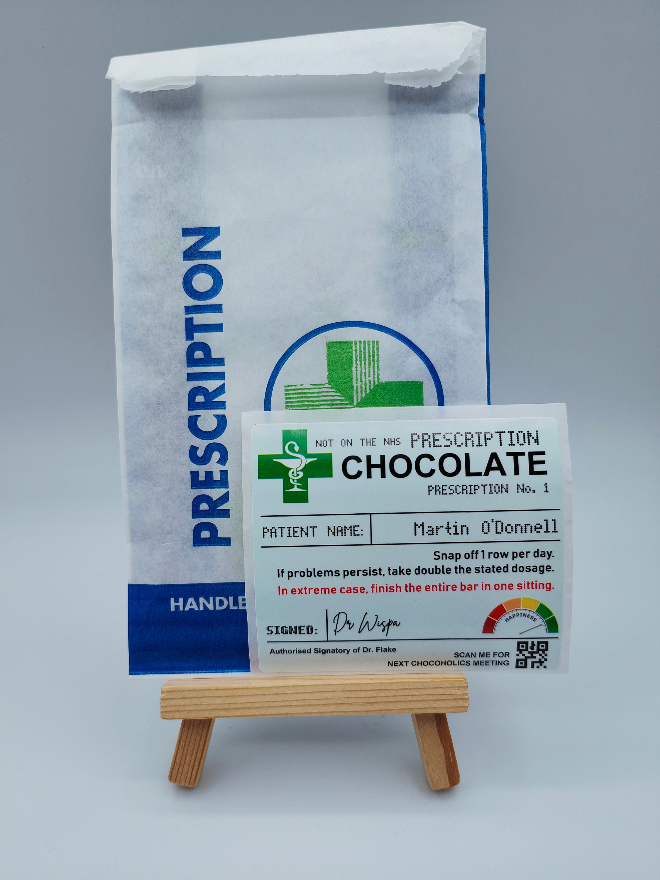 Personalized Name Prescription Bag with Prescription Label, Chocolate Prescription Stickers, Get Well Soon Gift, Stocking Filler, Fun Gifts for Kids