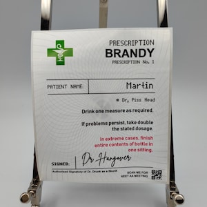 Brandy personalizzato con ricetta, alcol, liquore, bottiglia, etichette bianche in polietilene personalizzate, drink per compleanni, feste, drink divertenti, sfacciati, regalo