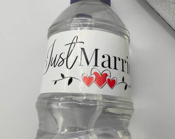 Net getrouwd, bruiloft waterfles wraps etiketten, witte stickers, waterfles gunsten, partij fles etiketten, bruiloft gunsten, vieren