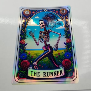 The Runner Tarot, signeren, skelton hardloopoefening, holografische stickers, stickers, laptop, joggen, label, folklore, sportschool, trainen