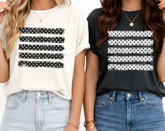Polkadot Stripes PNG, Horizontal Brush Stroke Stripes, Distressed, Vintage, Black and White Polkadot, T-Shirt Design, Preppy, Sublimation