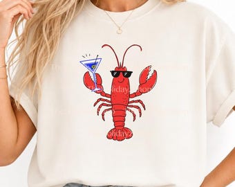 Martini Lobster PNG, Coastal, Cute Lobster, Cool Lobster, Retro Summer, Sublimation, T-Shirt Design, Preppy, Trendy, Digital Download File