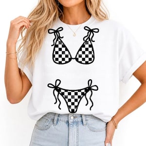 Summer Bikini PNG, Bikini SVG, Checkerboard Pattern Bathing Suit, Women's Swimwear, Sublimation, T-Shirt Design File, Digital Download
