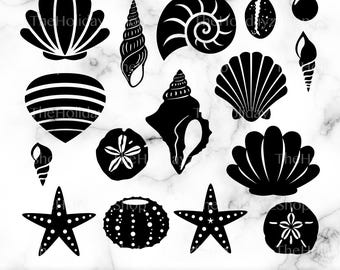 Seashells Vector, Seashell Clipart, Seashell PNG Shapes, Sublimation, Sandollar, Starfish, Conch, Scallop, Pearl, Cowrie, Whelk,Auger,Urchin