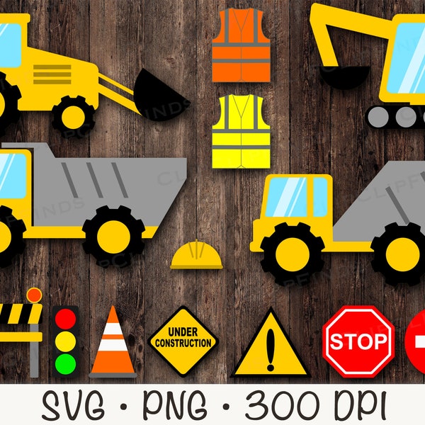 Camions de construction SVG, dépôt, lot, Clipart construction, camion à benne basculante, excavatrice, clipart, camions PNG, vecteur, téléchargement immédiat