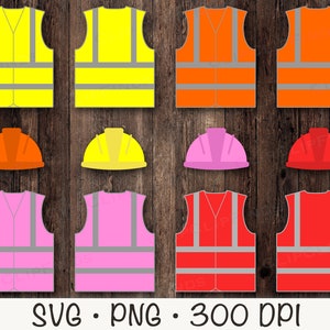 Colete de segurança de construção SVG, rosa, vermelho, amarelo, laranja, construção PNG, clipart de capacete de construção de menina, download digital instantâneo