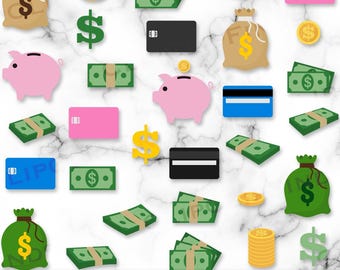 Money Clipart, Piggy Bank, Credit Card, Dollar, Bill Paper Stack, Coin Stack, Money Sign, Money Bag, Banking, Savings, SVG, PNG,Digital File