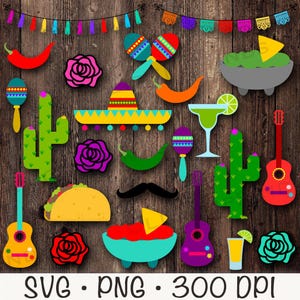 Mexicaanse clipart, clipart van Cinco de Mayo, Mexicaanse Fiesta-bundel, SVG PNG, instant digitale download
