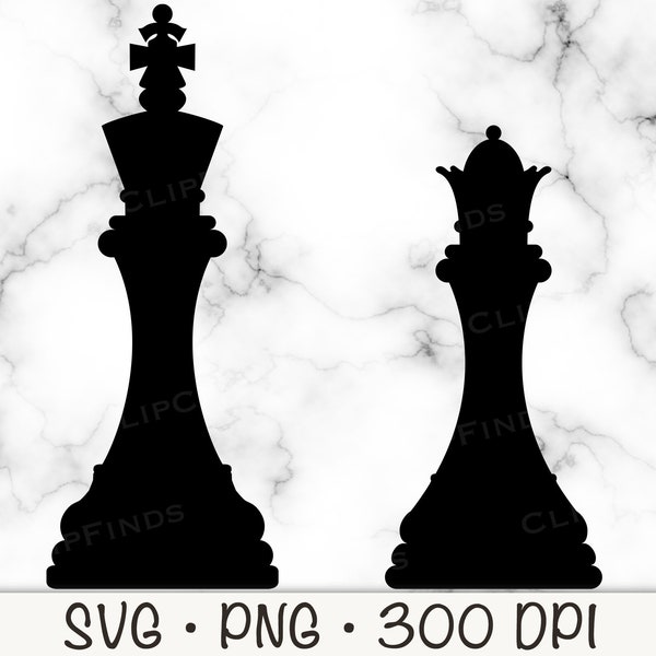 Chess King and Queen SVG Vector Cut File and PNG Transparent Background Clip Art Sublimation Instant Download