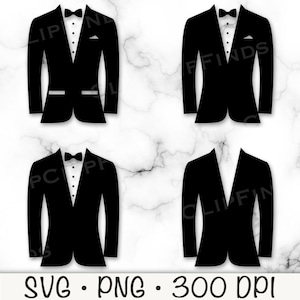 Blazer SVG, esmoquin SVG, pajarita, botones, novio, novia, evento de etiqueta, soltero, boda, traje, silueta, archivo de descarga digital