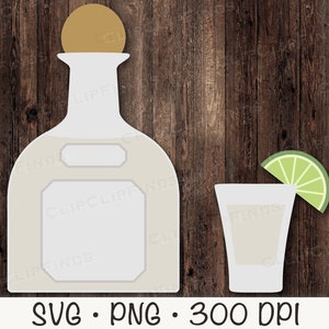 Bouteille de tequila, verre à liqueur avec citron vert, shot de tequila, bouchon de bouteille ronde, tequila SVG, tequila PNG, clipart tequila, téléchargement immédiat