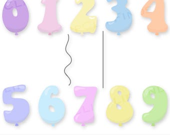 Palloncini numerici SVG, Palloncini numerici di compleanno PNG, Palloncini numerati Clipart, Palloncini di compleanno, Colori pastello, Corde, Download digitale