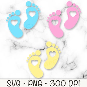 Pieds de bébé SVG, impression de pieds de bébé PNG, pieds de bébé avec coeur, baby foot, baby shower, sexe révélateur, téléchargement immédiat