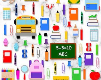 Schule Clipart, Schulmaterial SVG, Zurück in der Schule, Kunstbedarf, Schule Clipart Bundle-Pack, Klassenzimmer PNG, Schüler, digitaler Download