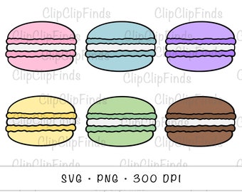 French Macaron Black Outline Cookies SVG Vector Cut File and PNG Transparent Sublimation Clip Art Instant Download